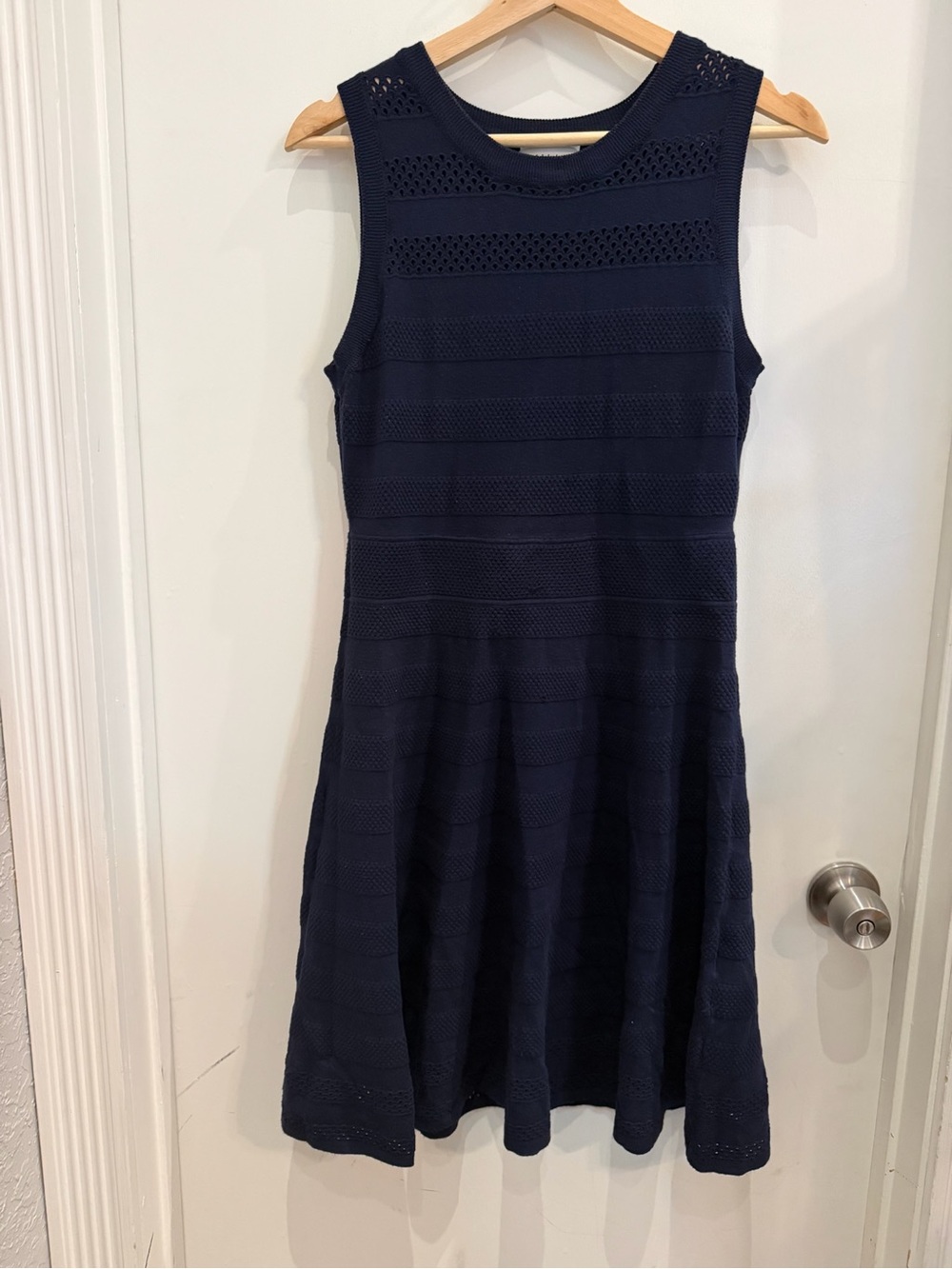 Milly Pointelle Knit Fit & Flare Dress Large Preppy / Classic / Quiet Luxury